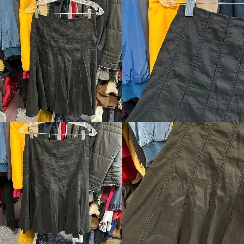 Ellie Tahari Black Grunge, Academia Pleated Midi Skirt Size Small - 
